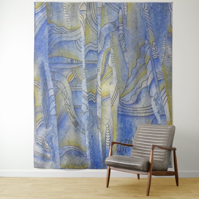 Back Rhythms Watercolor Line Art Tapestry (In Situ)