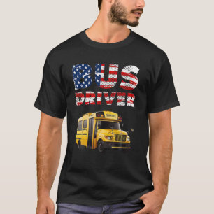 Back School School Bus Flag School Bus American Fl T-Shirt