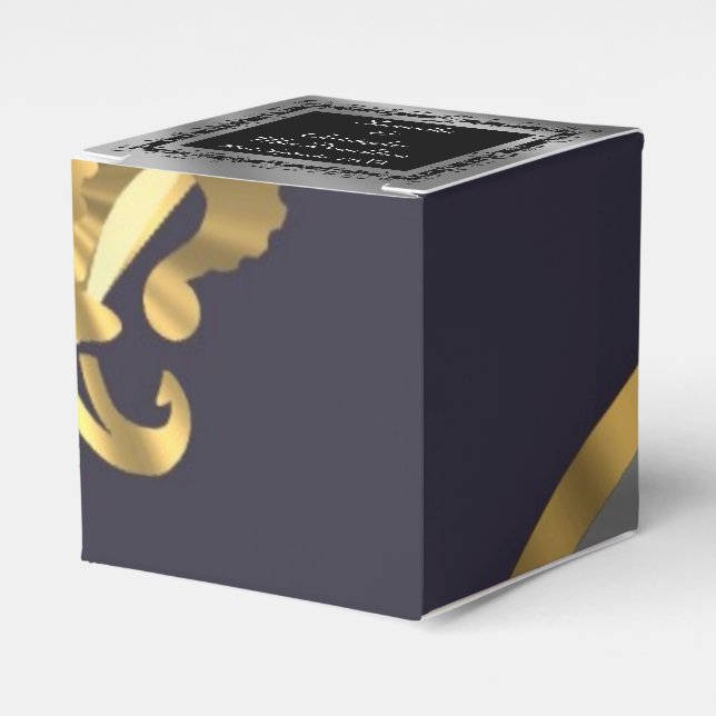 Back, silver gold fleur de lys wedding favour box (Front Side)