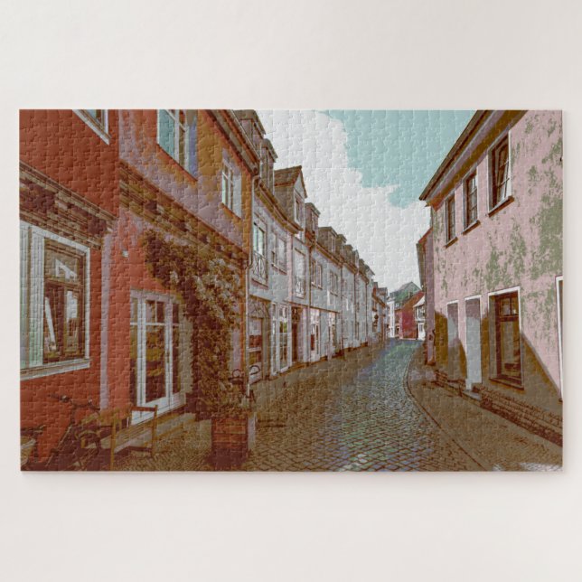 Back Street Germany Digital Impressionist Pop Art Jigsaw Puzzle (Horizontal)