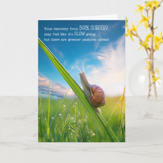 Back Surgery Get Well Snail Pace Card (Yellow Flower)