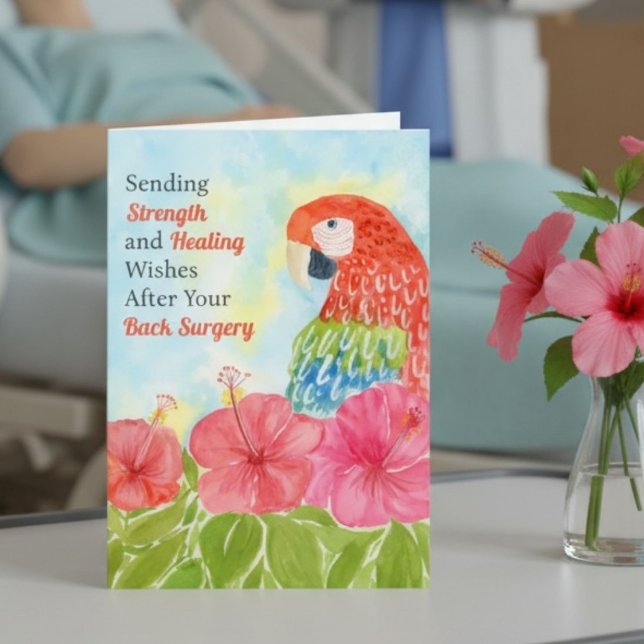 Back Surgery Healing Scarlet Macaws, Hibiscus Card (Creator Uploaded)
