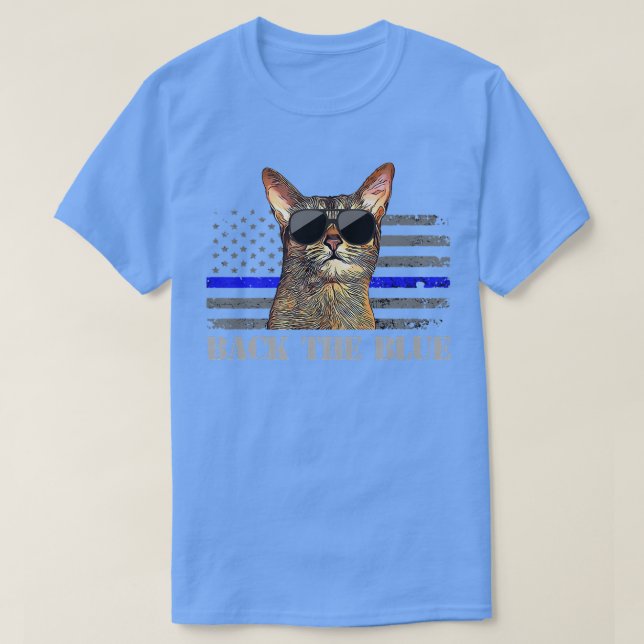 Back the Blue Police Cat Thin Blue Line American F T-Shirt (Design Front)