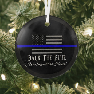 BACK THE BLUE SUPPORT GLASS TREE DECORATION