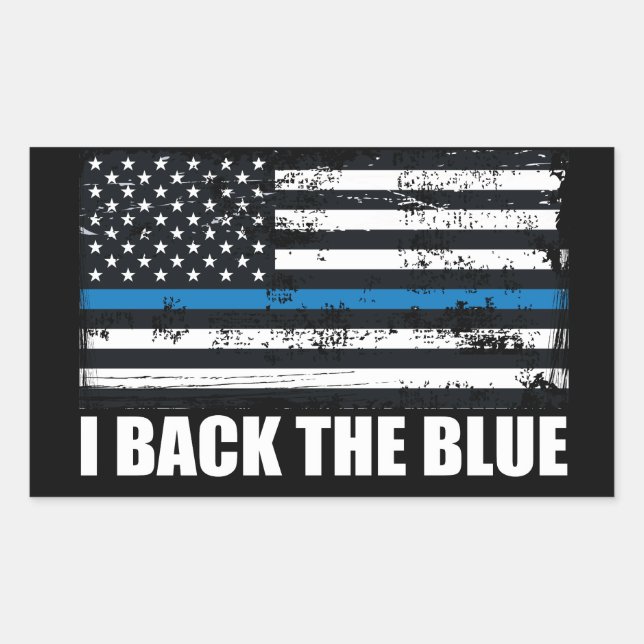 Back the Blue Thin blue line USA Flag MAGA WWG1WA Rectangular Sticker (Front)