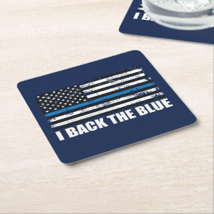 Back the Blue Thin blue line USA Flag MAGA WWG1WA Square Paper Coaster