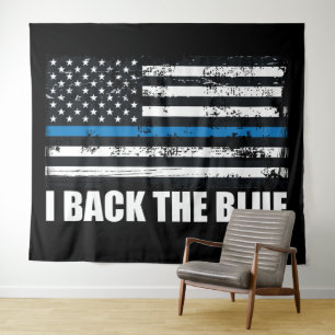 Back the Blue Thin blue line USA Flag MAGA WWG1WA Tapestry