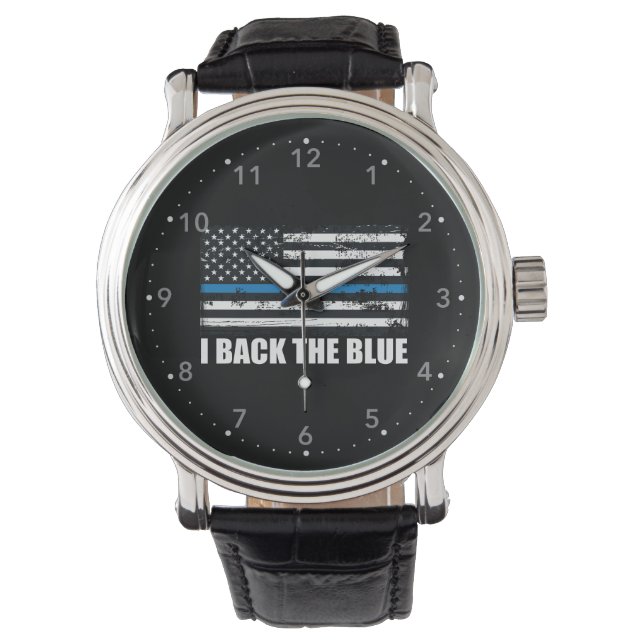 Back the Blue Thin blue line USA Flag MAGA WWG1WA Watch (Front)