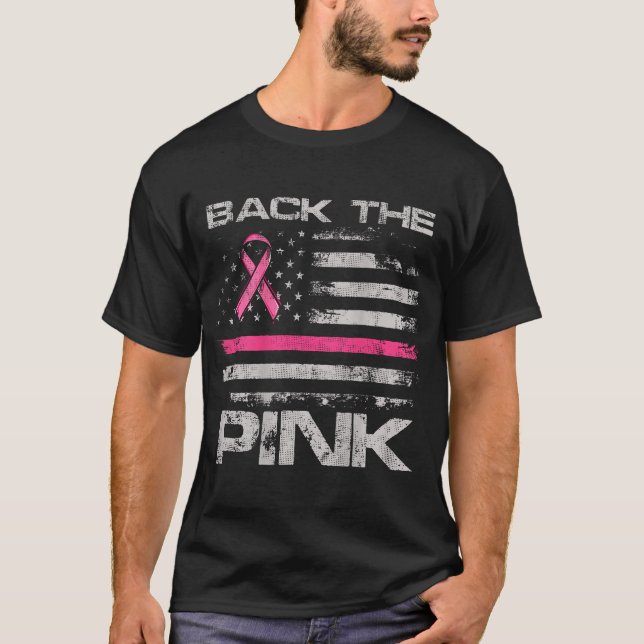 Back The Pink American Flag Breast Cancer Awarenes T-Shirt (Front)