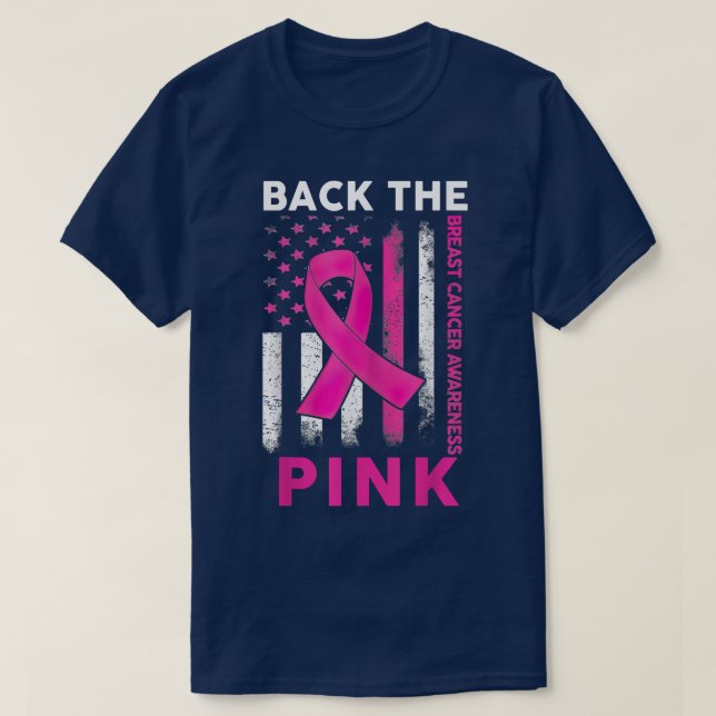 Back The Pink Breast Cancer Awareness American Fla T-Shirt (Design Front)