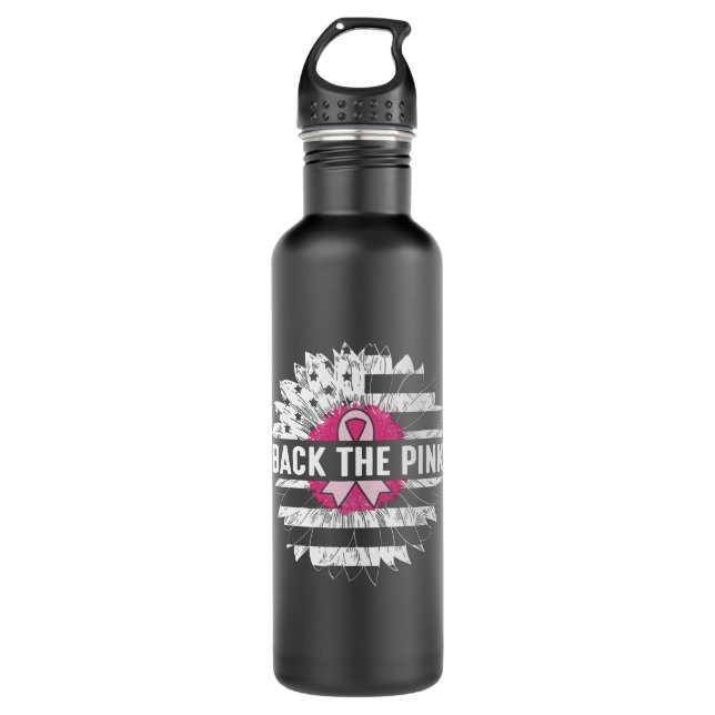 Back The Pink Daisy Flower Breast Cancer Awareness 710 Ml Water Bottle (Front)