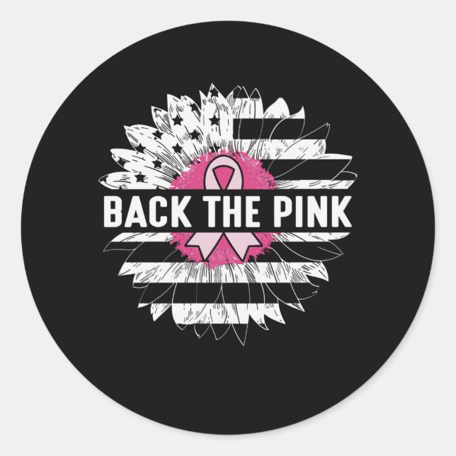 Back The Pink Daisy Flower Breast Cancer Awareness Classic Round Sticker (Front)