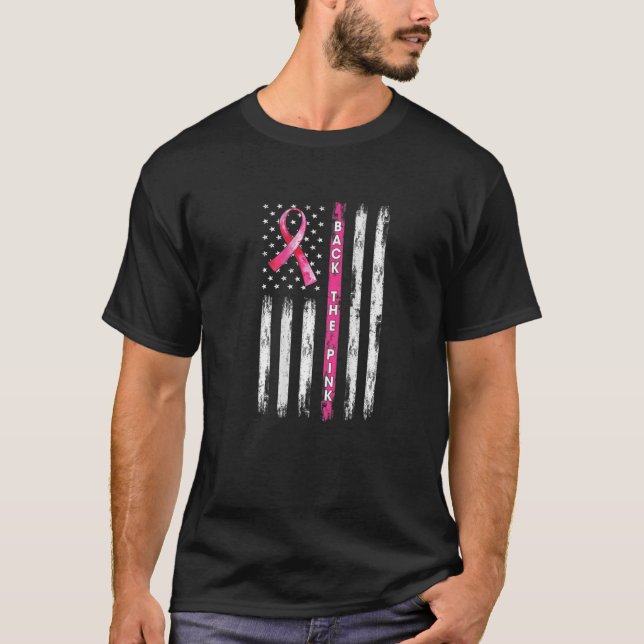 Back The Pink Ribbon American Flag Breast Cancer A T-Shirt (Front)