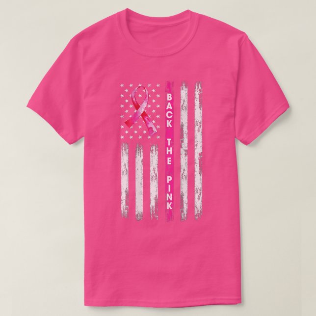 Back The Pink Ribbon American Flag Breast Cancer A T-Shirt (Design Front)
