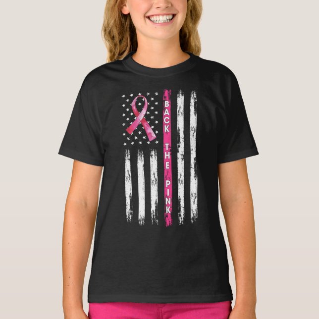 Back The Pink Ribbon Flag Breast Cancer Awareness  T-Shirt (Front)