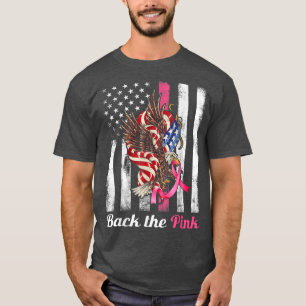 Back The Pink Ribbon USA Flag Decor Breast Cancer T-Shirt