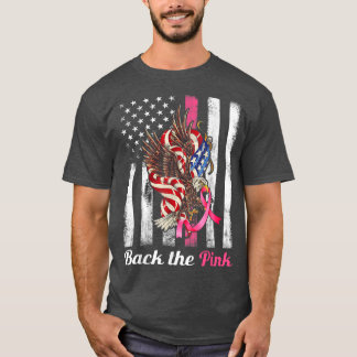 Back The Pink Ribbon USA Flag Decor Breast Cancer  T-Shirt