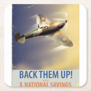 Back them up! WW2 poster Square Paper Coaster