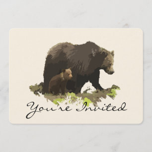 Back to Nature, Brown Bear Animal Birthday Party Invitation