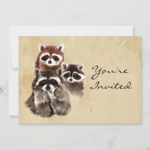 Back to Nature Raccoons Animal Birthday Invite