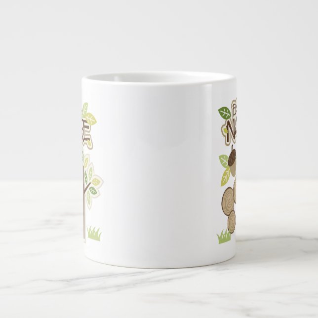 Back to Nature with Tree and Acorns Large Coffee Mug (Front)