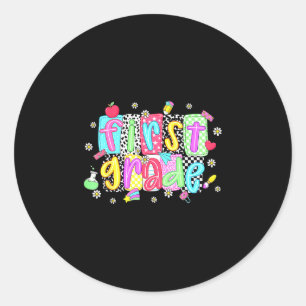 Back to school 1st first grade teacher team women classic round sticker