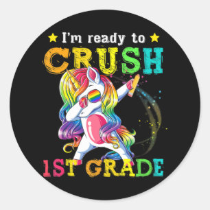Back to School 1st Grade Dabbing Unicorn Girls Gi Classic Round Sticker