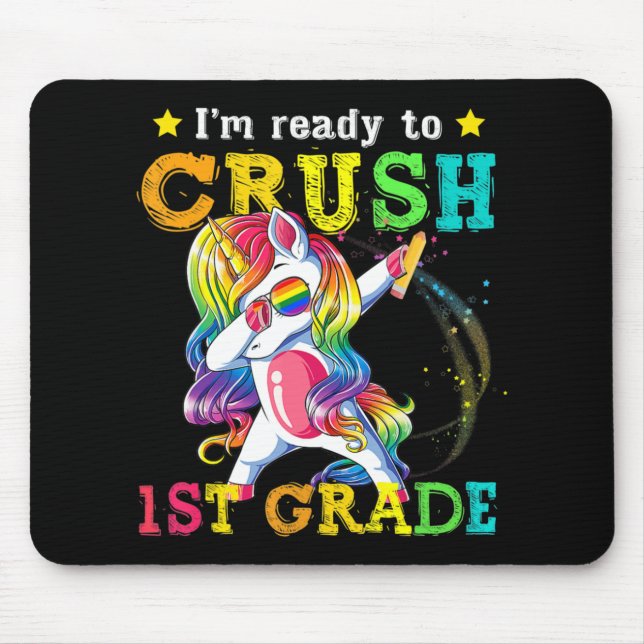 Back to School  1st Grade Dabbing Unicorn Girls Gi Mouse Mat (Front)