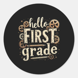 Back To School 1st Grade Excitement Outfit Classic Round Sticker