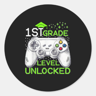 Back To School 1st Grade Level Unlocked Gamer Boys Classic Round Sticker