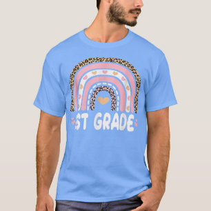 Back To School 1st Grade Rainbow Leopard Pink Hear T-Shirt