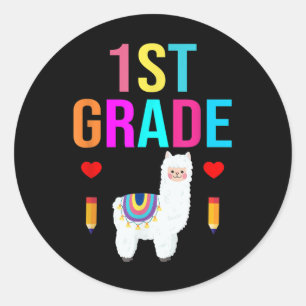 Back To School 1st Grade Teacher Llama Lover Gift Classic Round Sticker