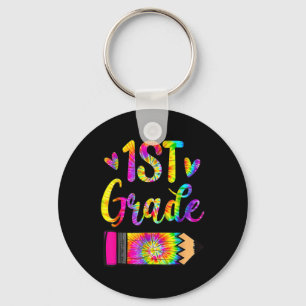 Back To School 1st Grade Teacher Tie Dye Key Ring