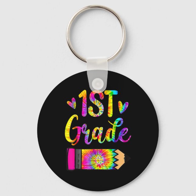 Back To School 1st Grade Teacher Tie Dye  Key Ring (Front)