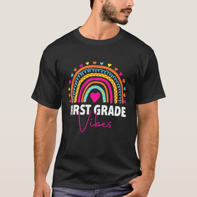 Back To School 1St Grade Vibes Rainbow Leopard Tea T-Shirt (Front)