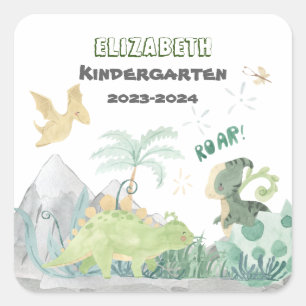 Back To School 2023 Personalised Cute Dinosaur Square Sticker