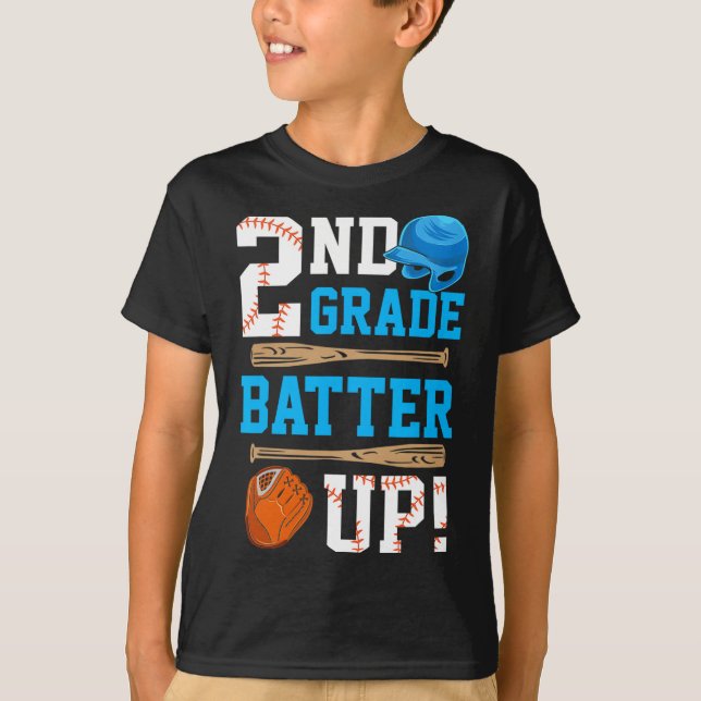 Back To School 2nd Grade Batter Up Baseball First  T-Shirt (Front)