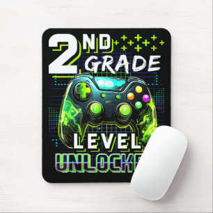 Back to School 2nd Grade Boys Gamer Level Unlocked Mouse Mat