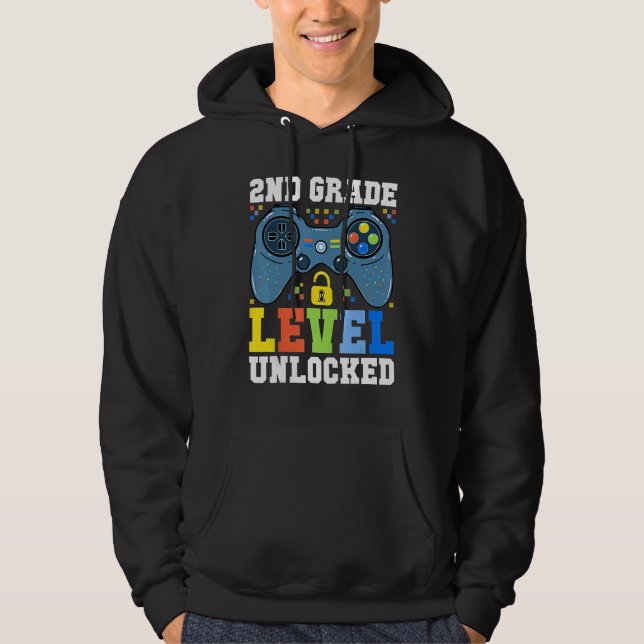 Back To School  2nd Grade Level Unlocked Gamer Boy Hoodie (Front)