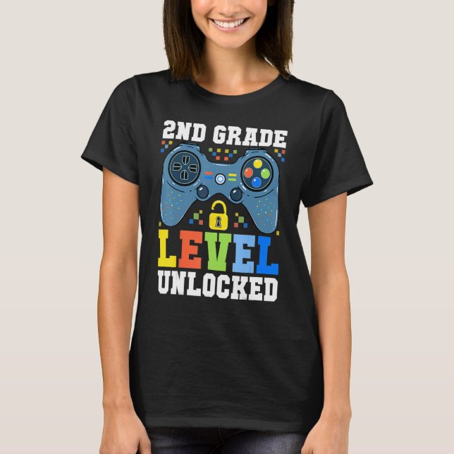 Back To School  2nd Grade Level Unlocked Gamer Boy T-Shirt (Front)