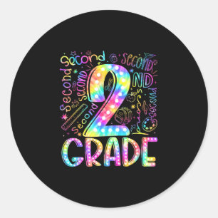 Back to school 2nd second grade tie dye teacher classic round sticker