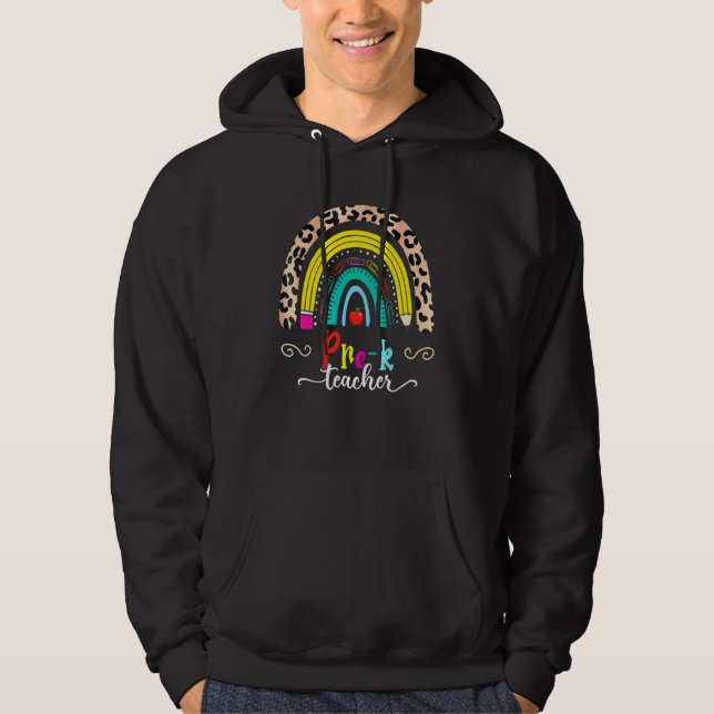 Back To School  3rd Grade Teacher Leopard Rainbow  Hoodie (Front)