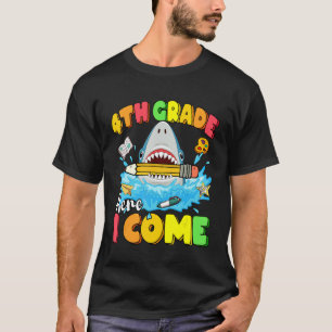 Back To School 4th Grade Here I Come Shark Girls T-Shirt