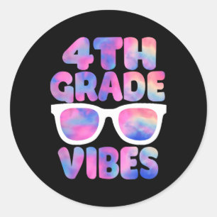 Back To School 4th Grade Vibes First Day Teacher  Classic Round Sticker