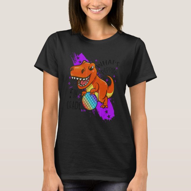 Back To School  5th Grade  Dinosaur  Pop It Fidget T-Shirt (Front)
