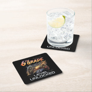 Back to School 6th Grade Boys First Day School Square Paper Coaster