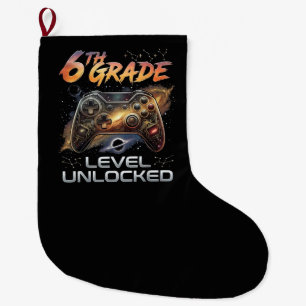 Back to School 6th Grade Gamer First Day School Large Christmas Stocking