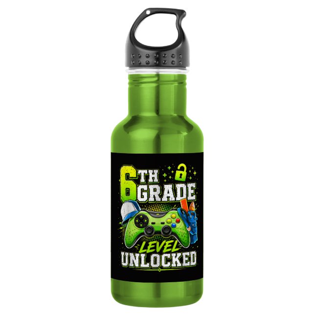 Back to School 6th Sixth Grade Level Unlocked 532 Ml Water Bottle (Front)