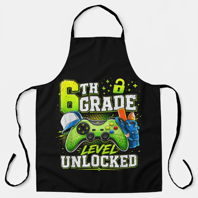 Back to School 6th Sixth Grade Level Unlocked Apron (Front)