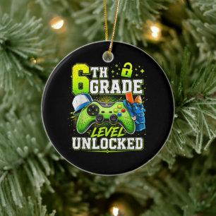 Back to School 6th Sixth Grade Level Unlocked Ceramic Tree Decoration